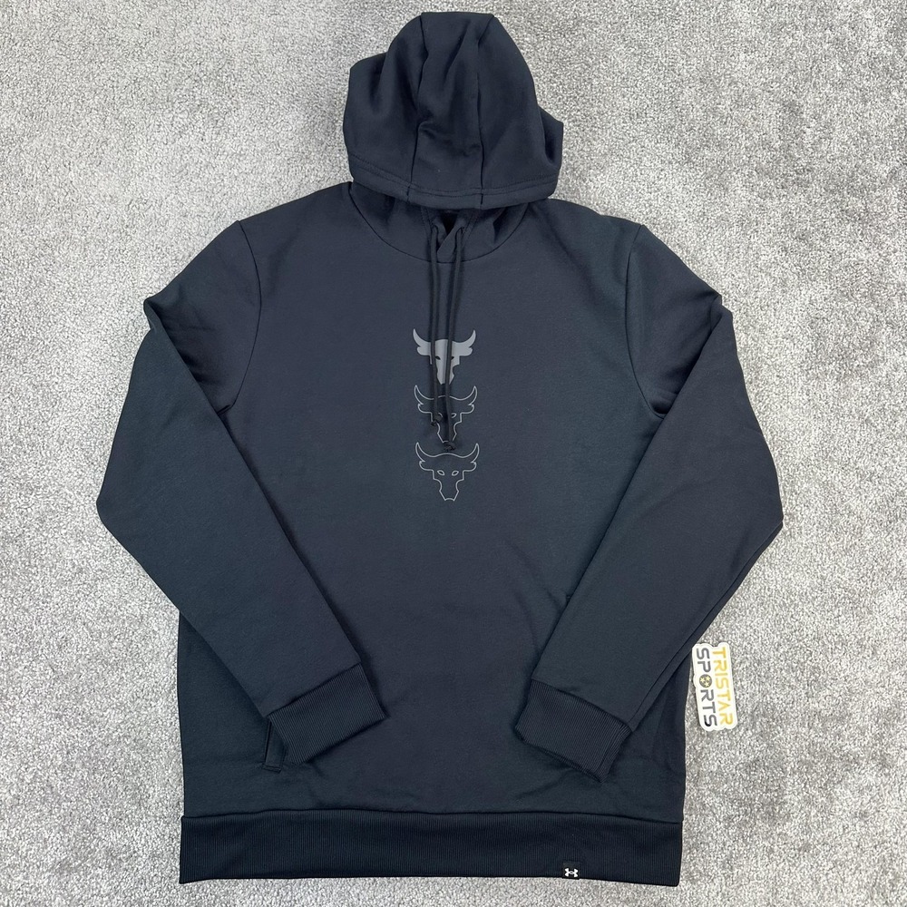 Under Armour Project Rock Hoodie Mens Medium Black Rival Fleece Bull Pullover